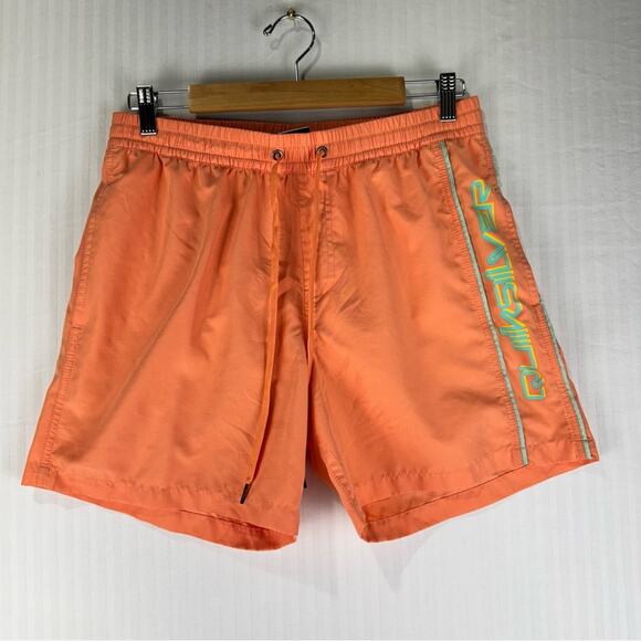 Quicksilver Swim Shorts Men’s Size Medium Muted Neon Orange Retro Fit 90s Inspo - Picture 1 of 6